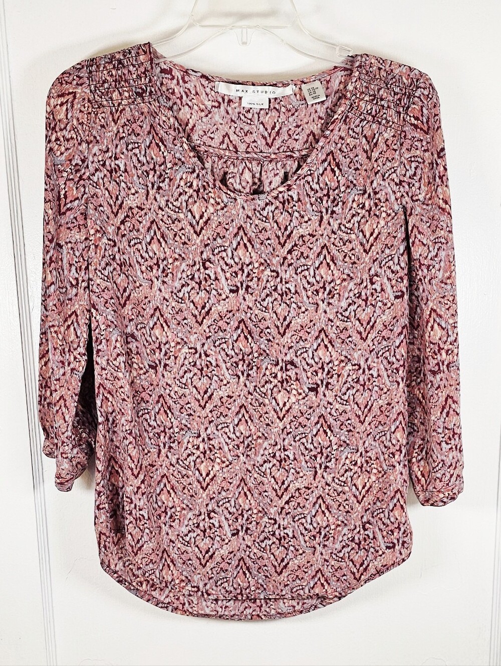 Silk Max Studio Patterned 3/4 Sleeve Blouse